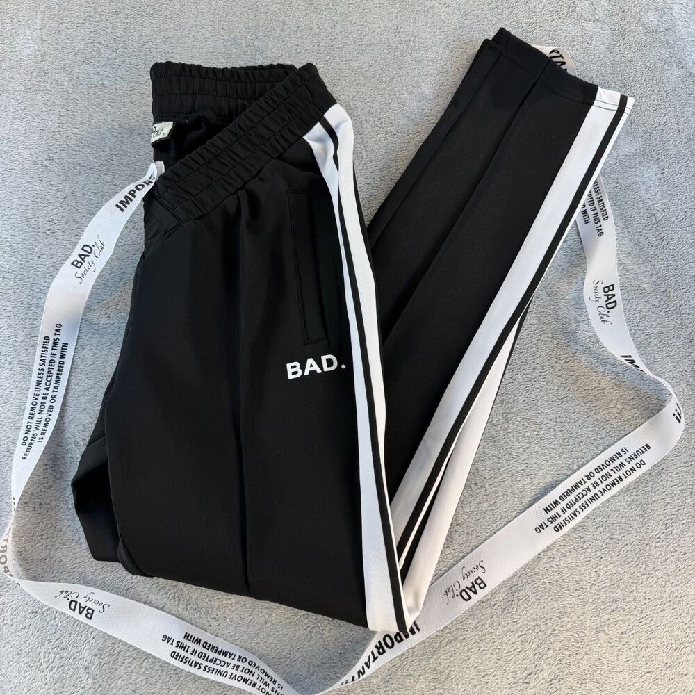 BAD Society Club Joggers Women M Black Stripe Streetwear NWT